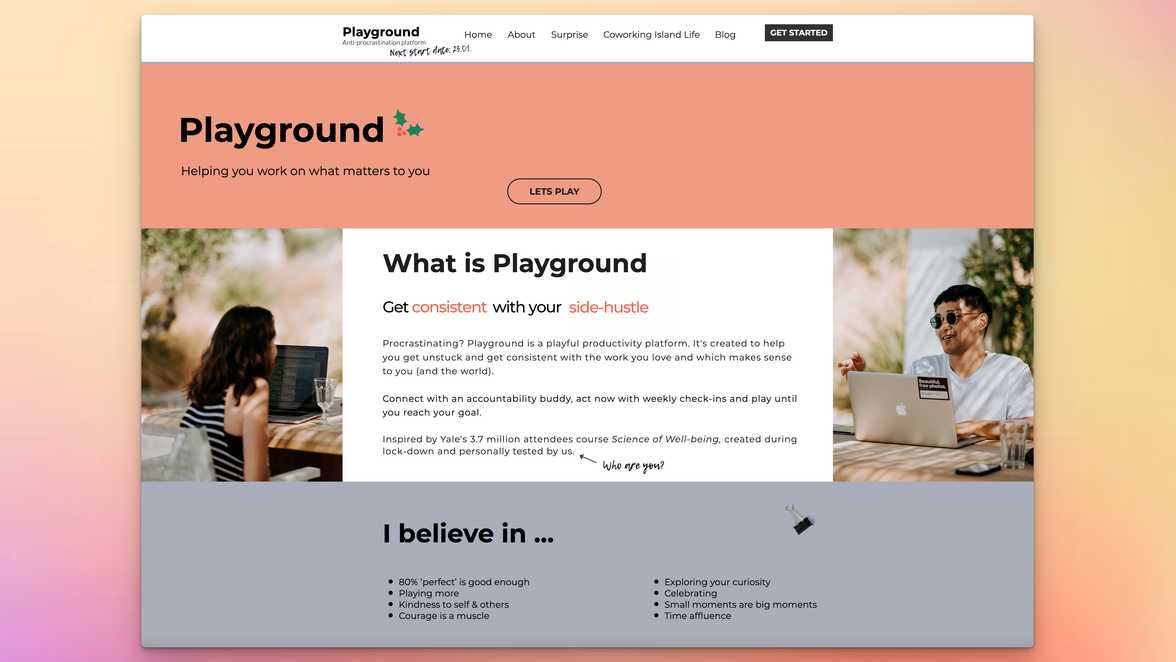 Playground's landing page Playground's landing page