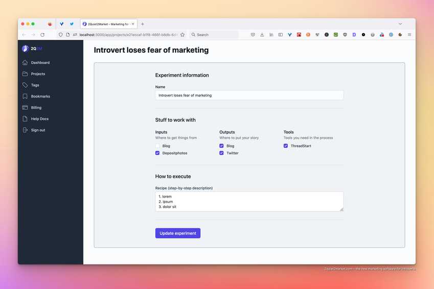 The upcoming Marketing Experiment Designer in 2Quiet2Market The upcoming Marketing Experiment Designer in 2Quiet2Market