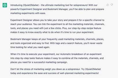 Output from ChatGPT after I gave it my boring copy Output from ChatGPT after I gave it my boring copy